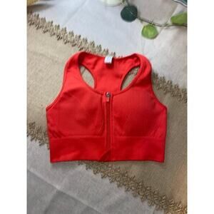 EUC size Small 90 Degrees Front Zip Logo Removable Padding Coral Pink Sports Bra